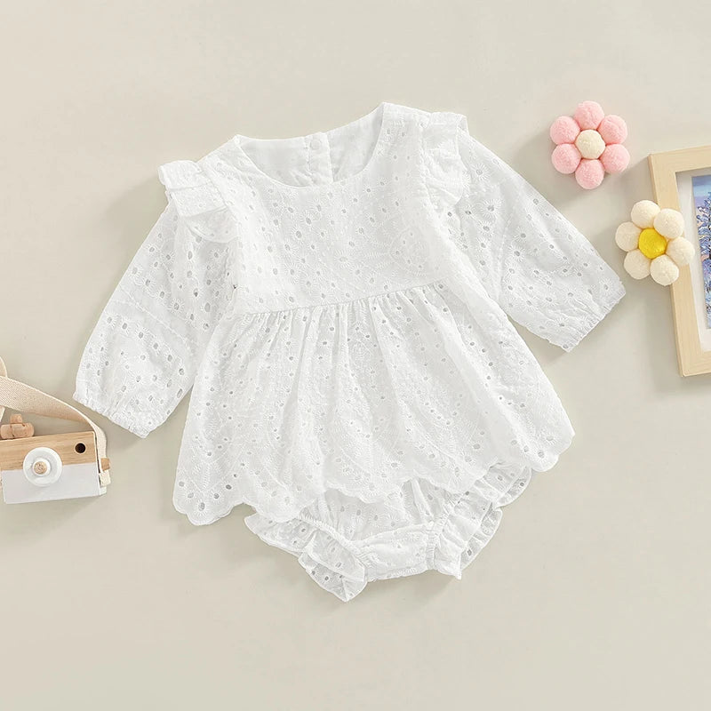 FOCUSNORM 2 Colors Princess Baby Girls Autumn Clothes Sets 0-24M Flowers Hollow Out Ruffles Long Sleeve Dress Tops+Shorts
