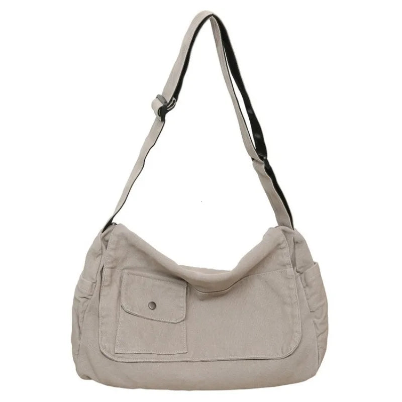 Casual Canvas Messenger Bag Versatile Flip Large Capacity Shoulder Book Bag For Student Adjustable Crossbody Bag For Men Women