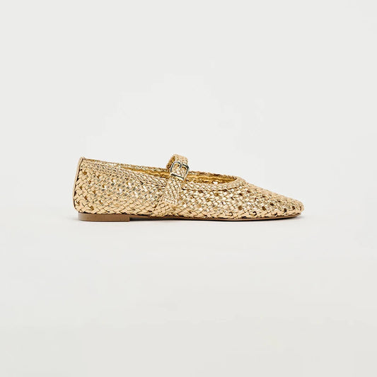 Banyiyou 2025 Autumn Mary Jane Shoes Woman Golden Braided Ballet Flats Shoes Women's Square Toe Flat with Buckle Single Shoe