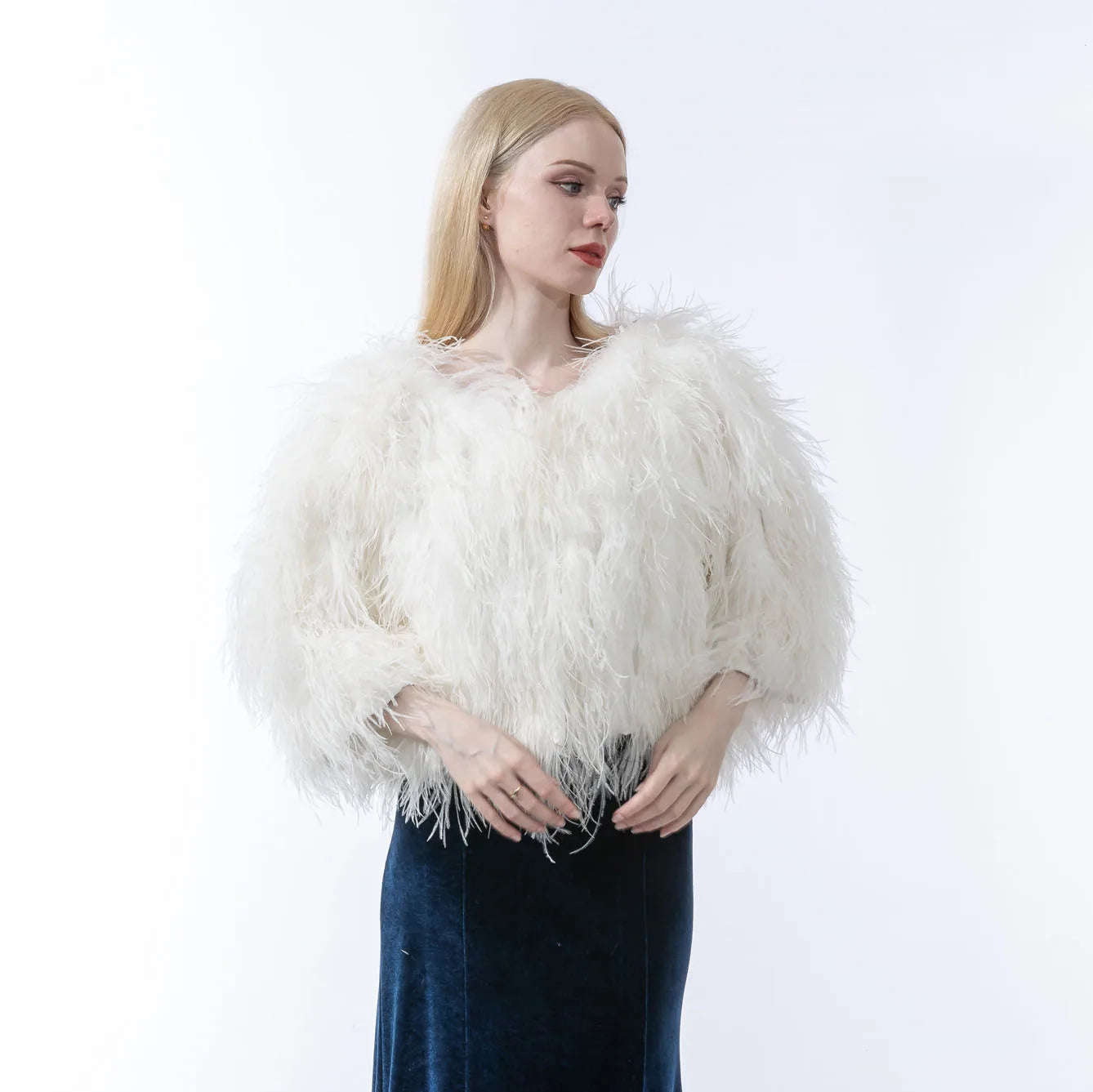 Luxurious Furry Ostrich Feather Jacket, Peach Fuzz Fashion, Wedding Party, Concert, Bride B230408, 2024