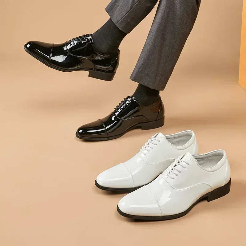 Classic Patent Leather Shoes Men Glossy Leather Shoe Man Formal Business Office Lace Up Wedding Shoes Plus Big Size 38-49