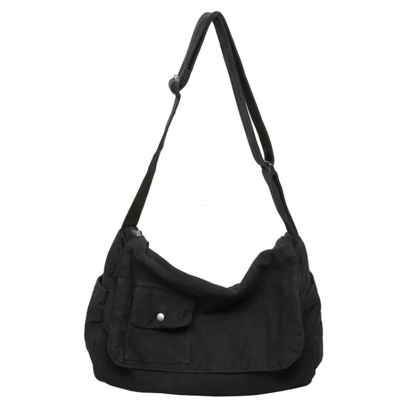 Casual Canvas Messenger Bag Versatile Flip Large Capacity Shoulder Book Bag For Student Adjustable Crossbody Bag For Men Women