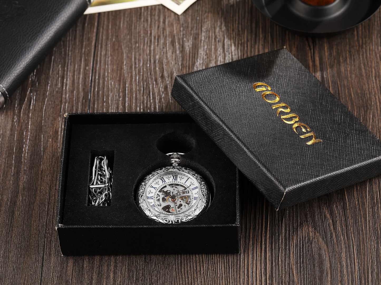 Unique Wood Circel Gear Dial Bronze Antique Mechanical Pocket Watch Men Vintage Engraved Fob Hand Wind Steampunk Watch Women