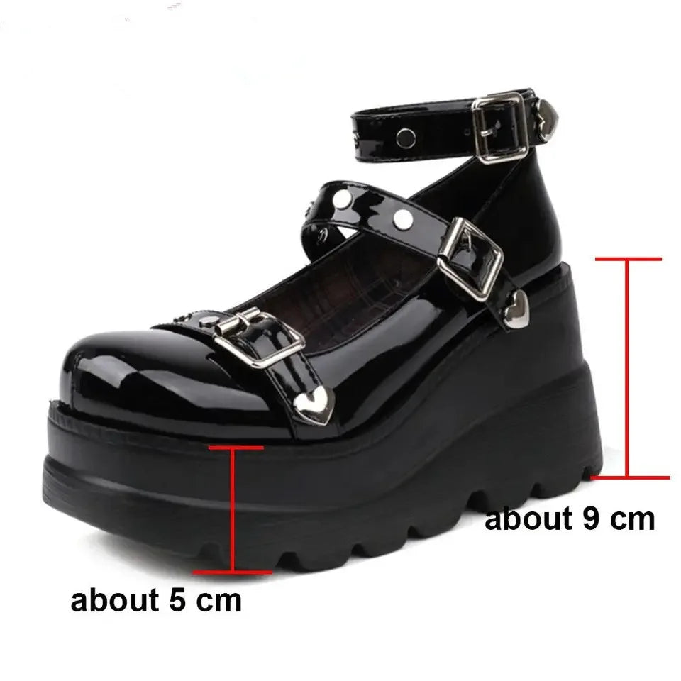 Brand New Ladies Goth Platform Pumps Fashion Heart Buckle Rivet Punk Wedges High Heels women's Pumps Party Street Shoes Woman
