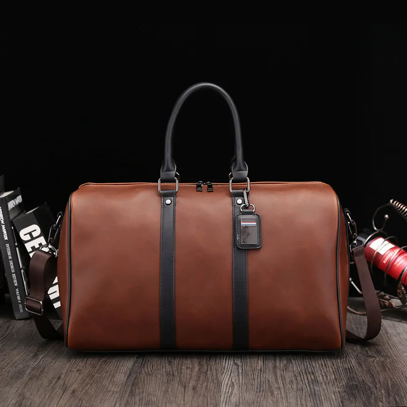Casual Men's Leather Big Crossbody Bag Man Large Capacity Travel Tote Weekend Bag Convenient Carry On Luggage Male Duffel Bags