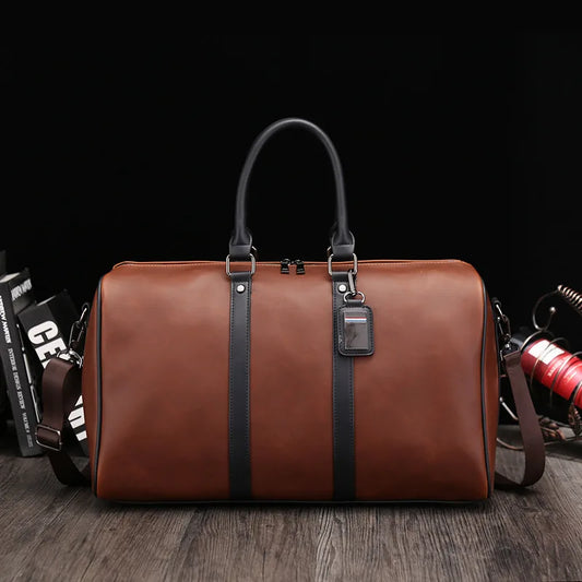 Casual Men's Leather Big Crossbody Bag Man Large Capacity Travel Tote Weekend Bag Convenient Carry On Luggage Male Duffel Bags