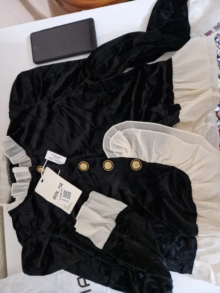 Velvet Jackets for Women Vintage Ruffles Design Temper Fashion French Style Aesthetic Clothes All-match Soft Autumn Winter Mujer