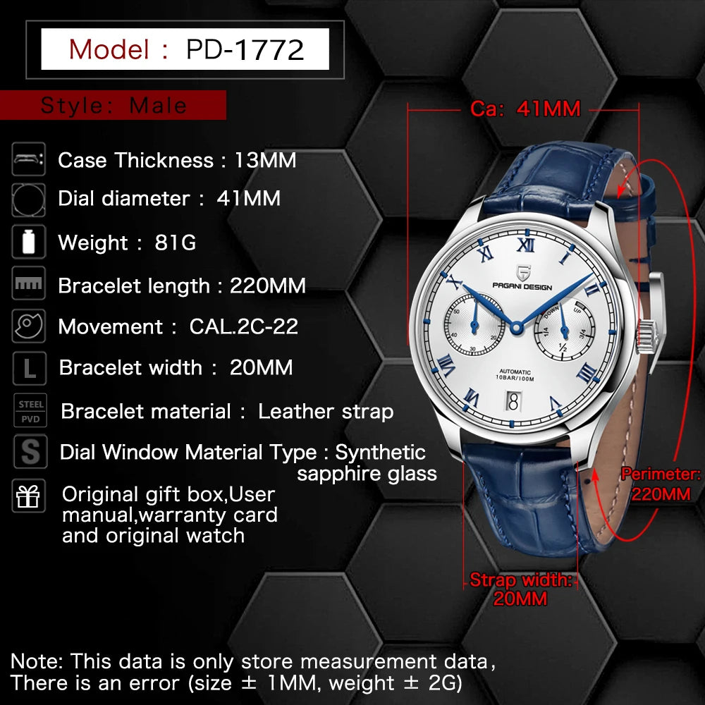 2025 PAGANI DESIGN New Pilot Series Men Mechanical Watches Luxurys Sapphire Glass Power Reserve Display Automatic Watch for Men