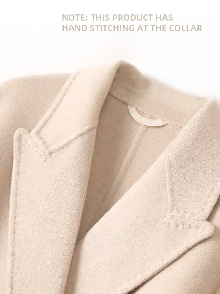 Women 100% Wool Peak Lapel Overcoat Belt Double-Breasted Autumn Winter Long Jacket Trench Coat Ladies Female Clothing #19