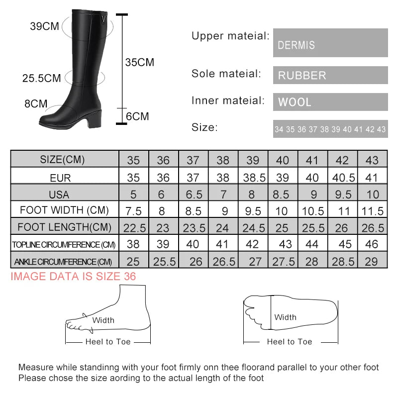 AIYUQI  Women Knight Boots Genuine Leather 2025 New Wool Warm Women Winter Boots Round Toe High Heels Fashion Women Long Boots