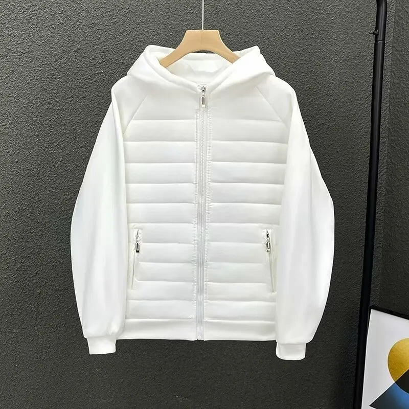 Men's Winter Cotton-Padded Casual Hooded Sweatshirt Jacket Lightweight Full Covered Edge Couple's Jacket Loose Style Parkas