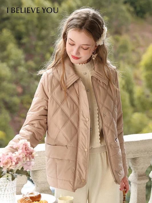 I BELIEVE YOU Turn-down Collar Women's Jacket 2024 Winter New Short Loose Windproof Warm Cotton-padded quilted Jacket 2234155370