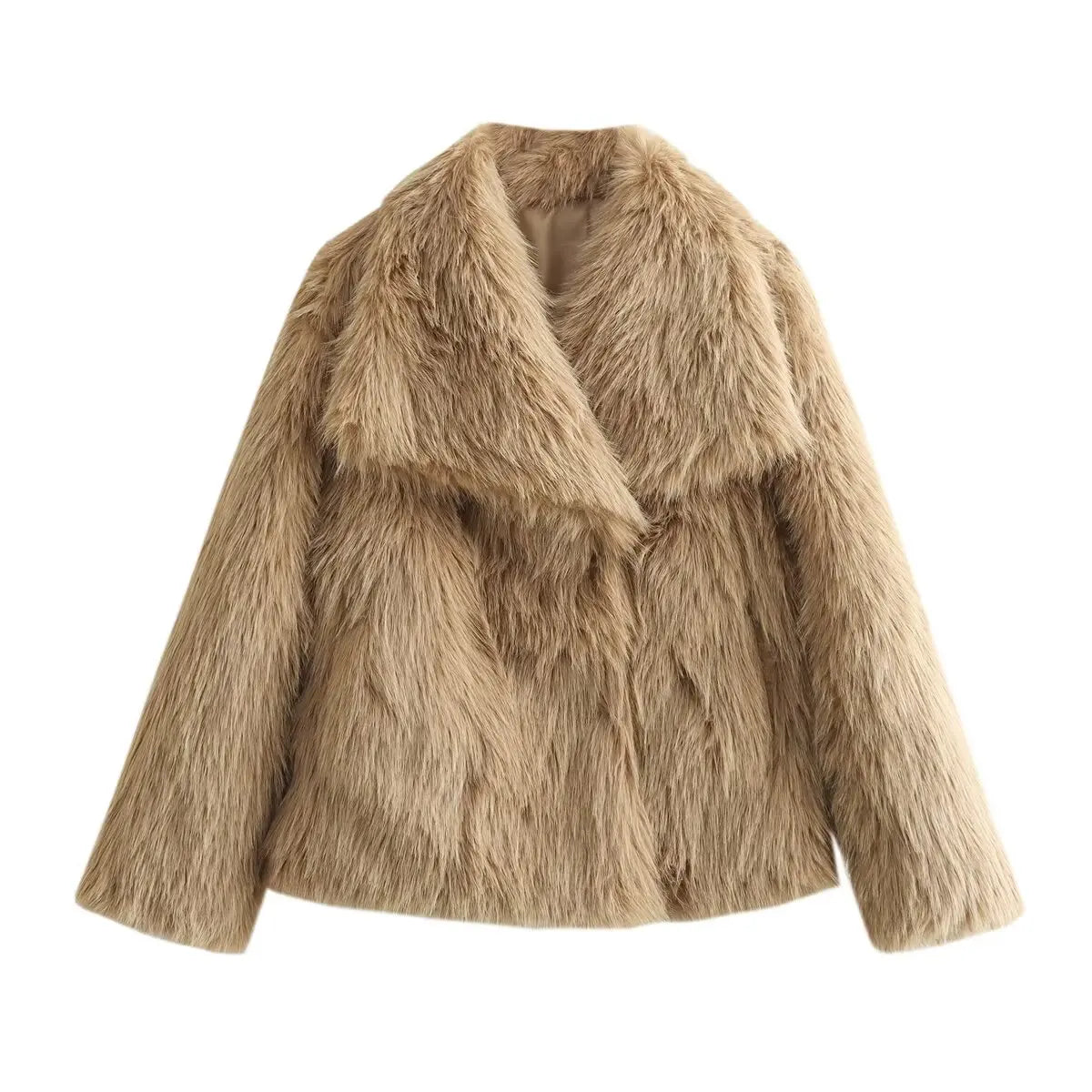 BSK&TRAF Women's 2025 New Large Lapel Thickened Coat Artificial Fur Effect Temperament Elegant Warm Jacket