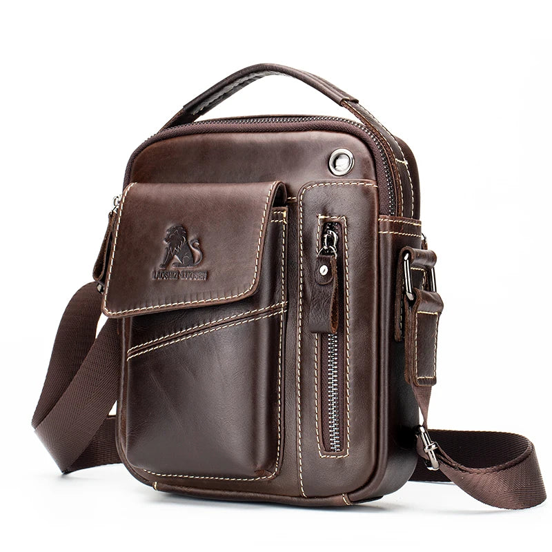 Men's leather shoulder bag, multifunctional and high-capacity cowhide crossbody bag, handbag