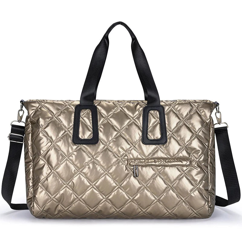 Travel Tote Bag Quilted Plaid Shoulder Duffle Bags Outdoor Camping Shopping Handbag Large Sport Gym Yoga Pack with Wet and Dry