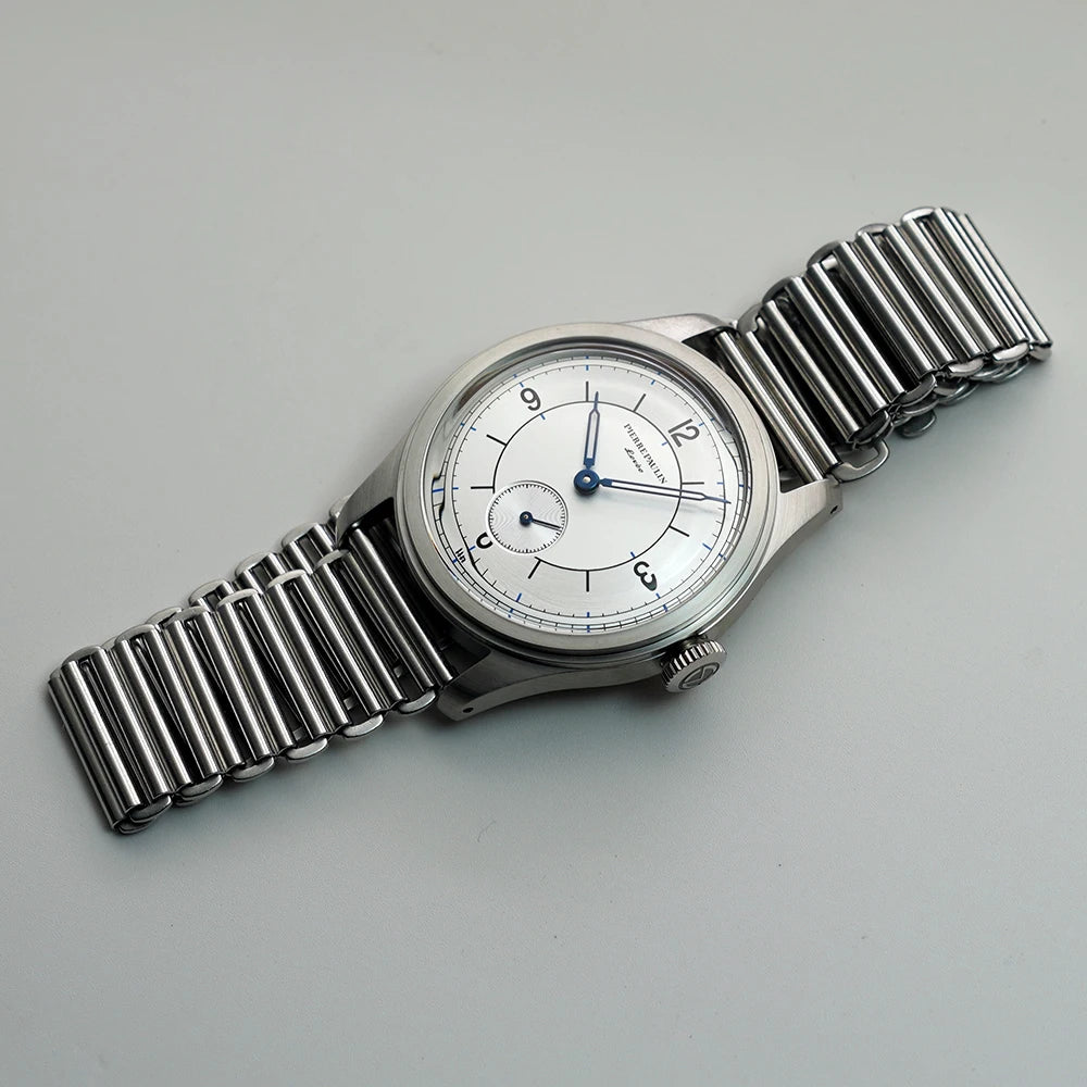 Pierre Paulin Salmon Dial Watch 50m Skin Diver Watch Vintage Small Seconds Mechanical Hand Watch 38mm Reloj Hombre Metal