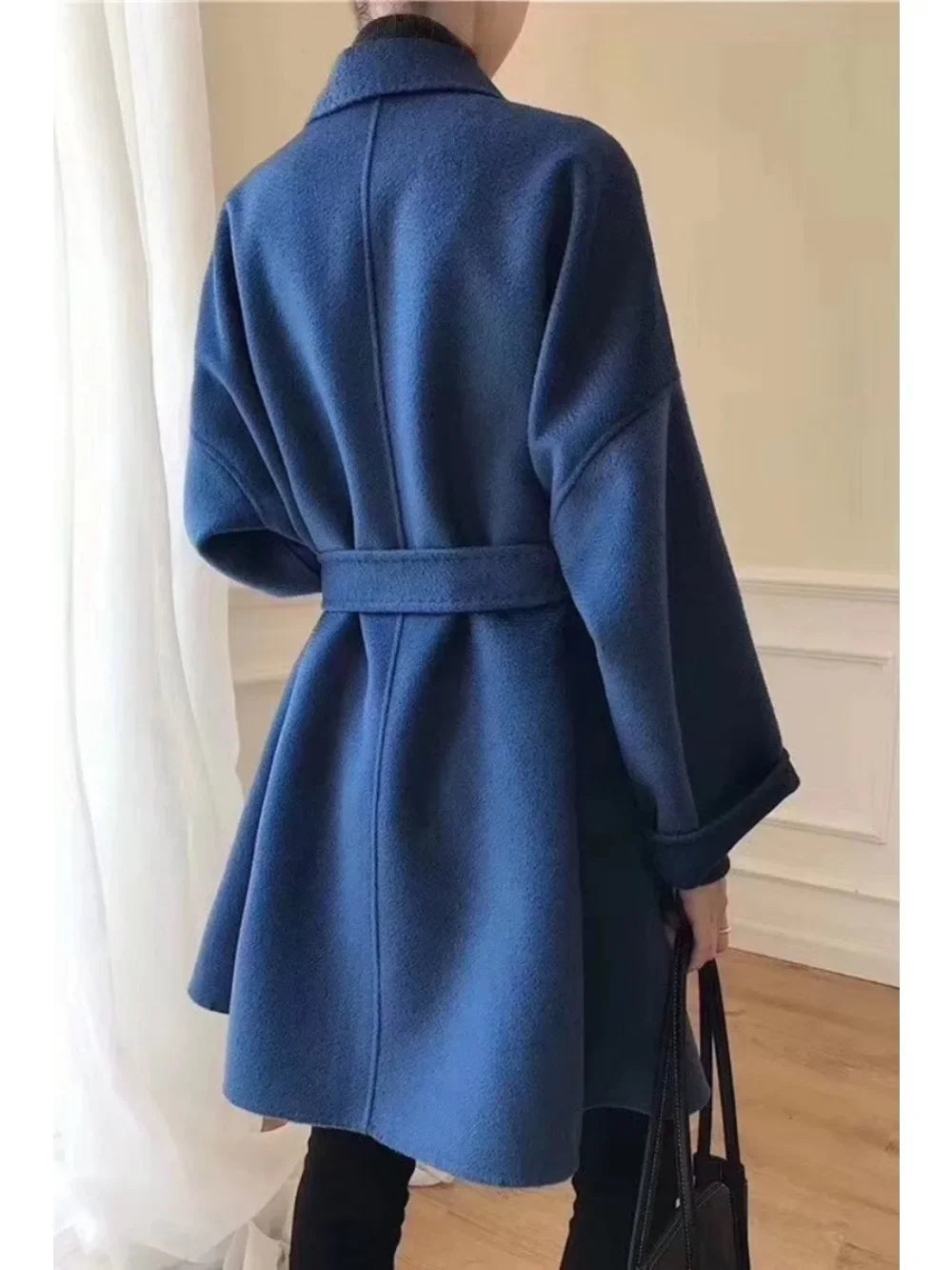 2024 Winter Casual Adjustable Waist Wool Coat Women  Water Ripples Woolen Coat Jackets female New Autumn Camel Coat Commuting