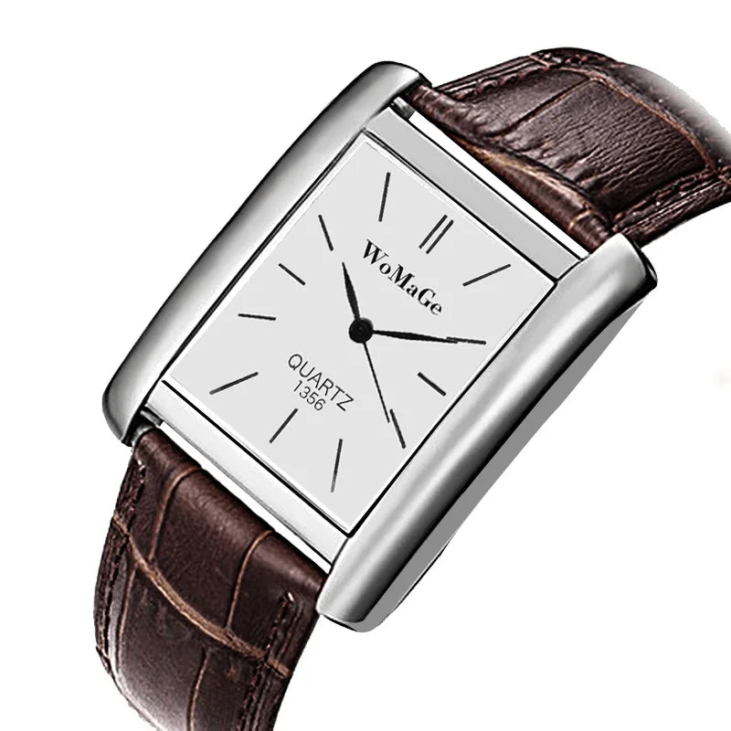 Men Square Watch Black White Case Leather Watch Band Woman Men Watches Top Brand Luxury Quartz Clock Montre Homme Vintage