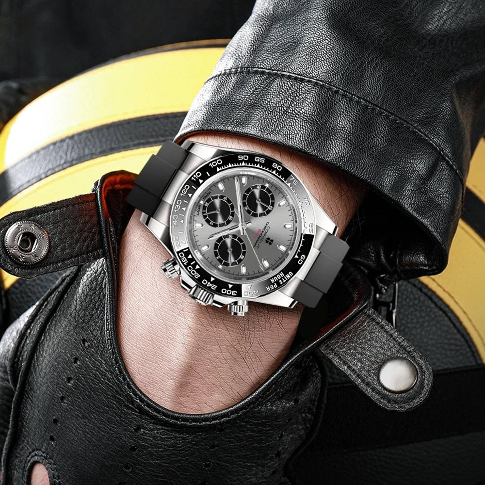 CORGEUT VK63 High Luxury Quartz Movement Silica Gel Sports Men's Watches Sapphire Flat Mirror Watch for Man Run Seconds