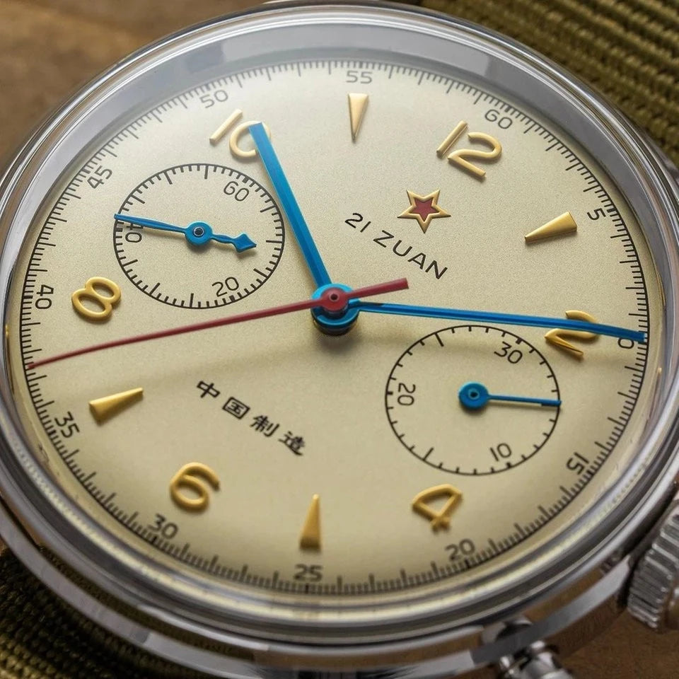 Red Star 1963 Chronograph 38mm Men's Mechanical Pilot with Seagull ST1901 Movement Watch Air Force Aviation 40mm Stop WristWatch