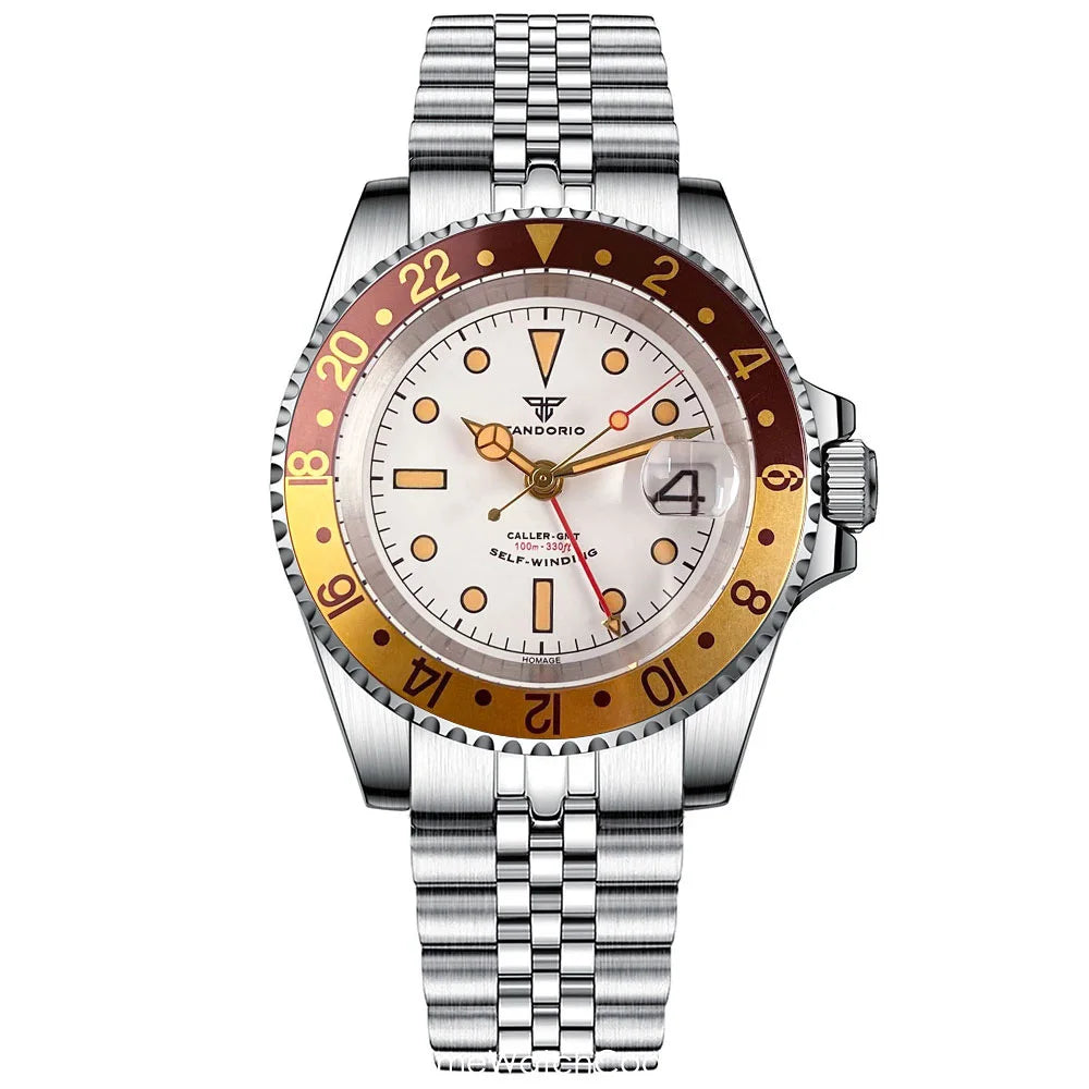 Tandorio Retro NH34A Automatic Watch for Men Diving GMT Movement Vintage Luminous Sapphire 20BAR Waterproof 316L Bracelet 40mm