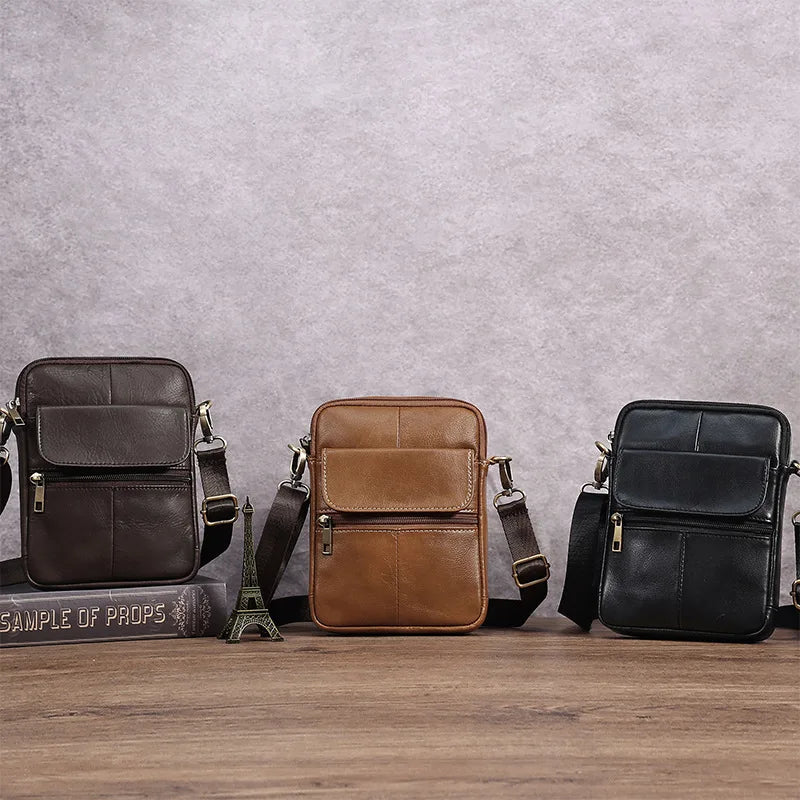 New Casual Men's Cow Leather Shoulder Phone Bag Male Small Crossbody Bag