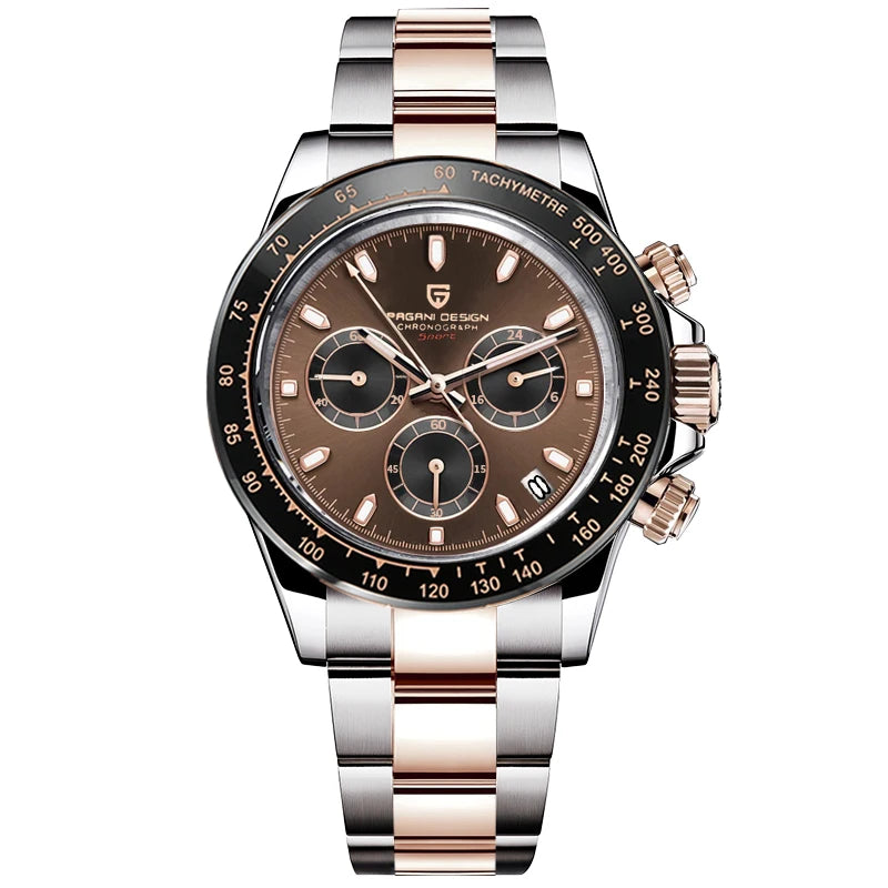 PAGANI DESIGN 2025 New Sport Chronograph Top Brand Luxury Quartz Watch For Men VK63 Automatic date 100M Waterproof Ceramic bezel