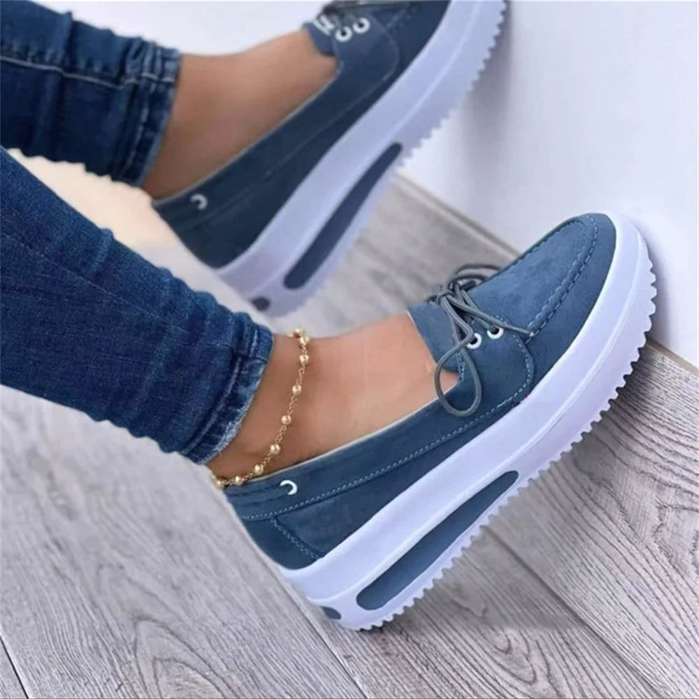 Woman Wedge Platform Sneakers Tie-Up Slip-on Flat Shoes for Daily Casual Canvas Low Top for Girls Thick Sole Breathable Casual