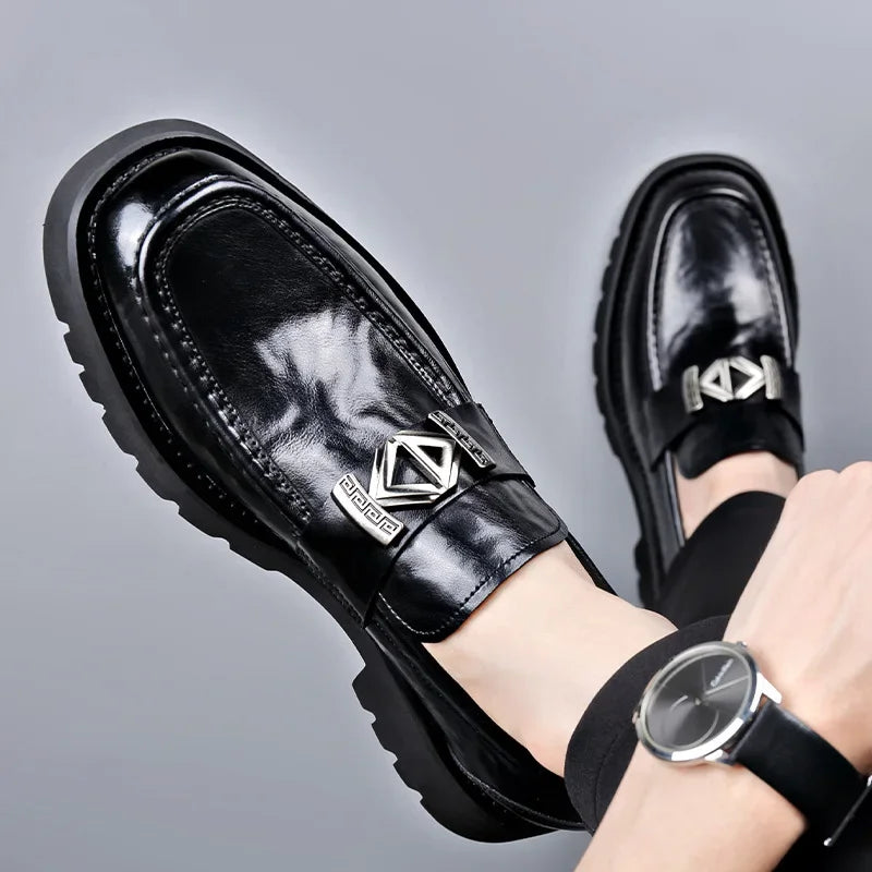 2025 Spring Autumn Fashion Slip-on Thick Sole Leather Male Loafers Designer New British Style Retro Men's Dress Shoes