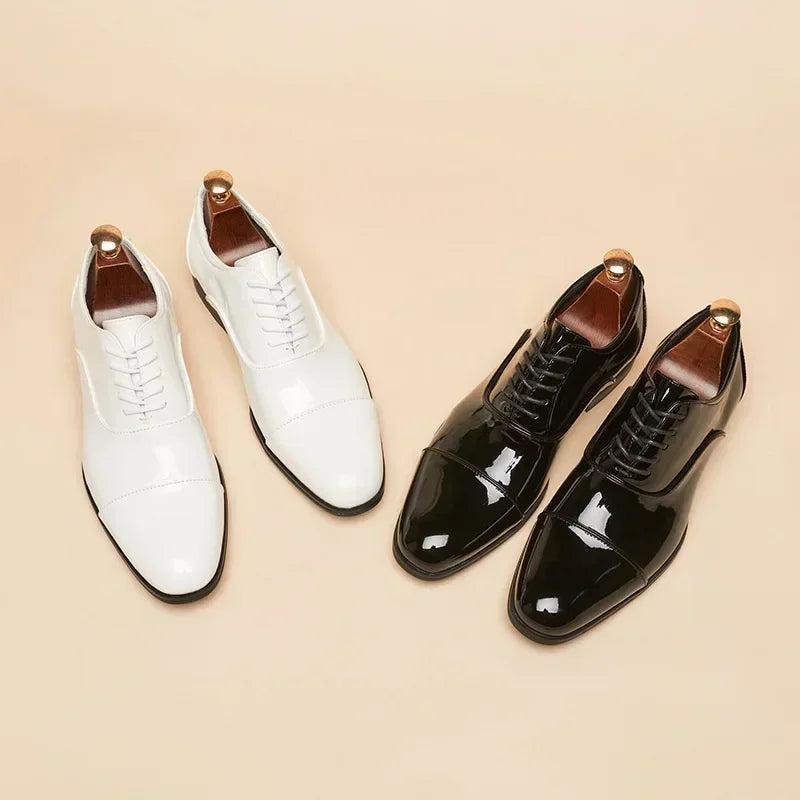 Classic Patent Leather Shoes Men Glossy Leather Shoe Man Formal Business Office Lace Up Wedding Shoes Plus Big Size 38-49