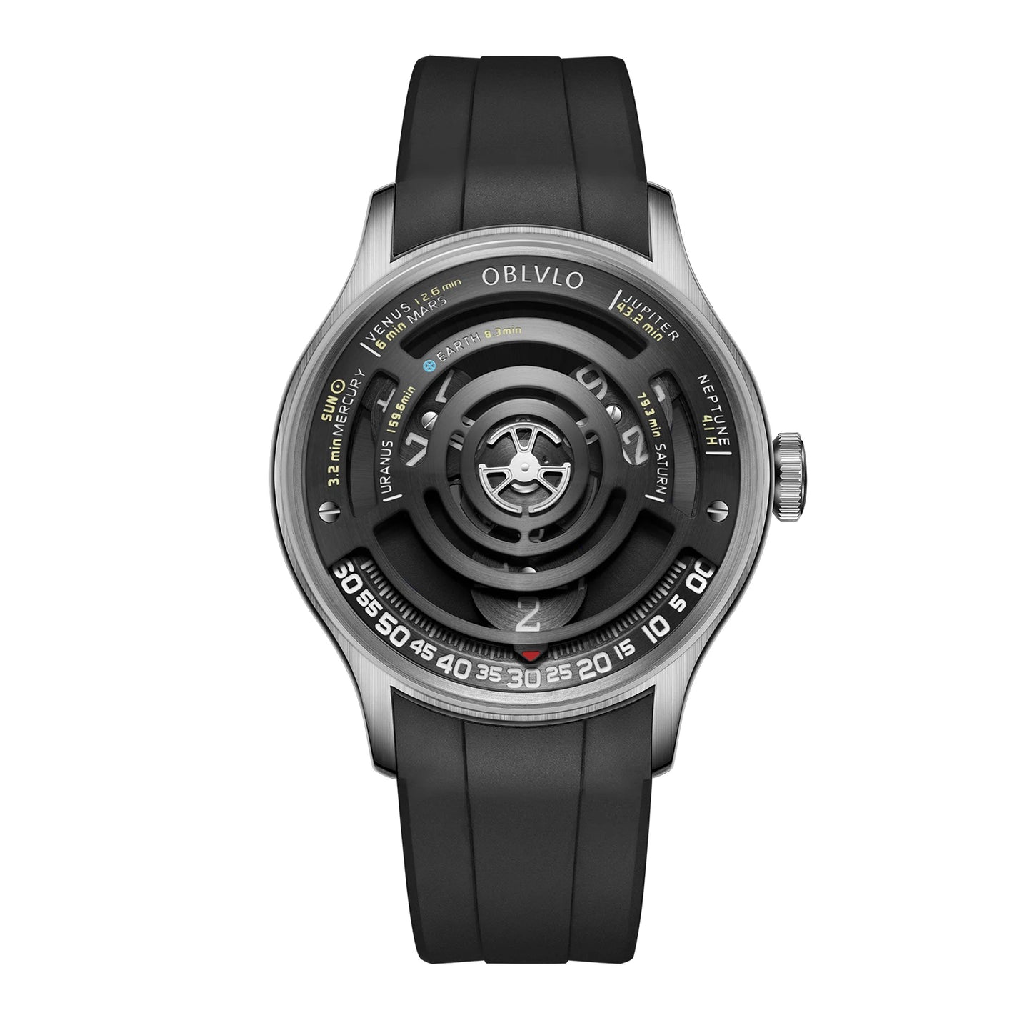 OBLVLO Designer Circular Dial Blue Nightlight Silicone Automatic Watch Unique Rotor Blue Dial Mechanical Watches BLM-SOLAR
