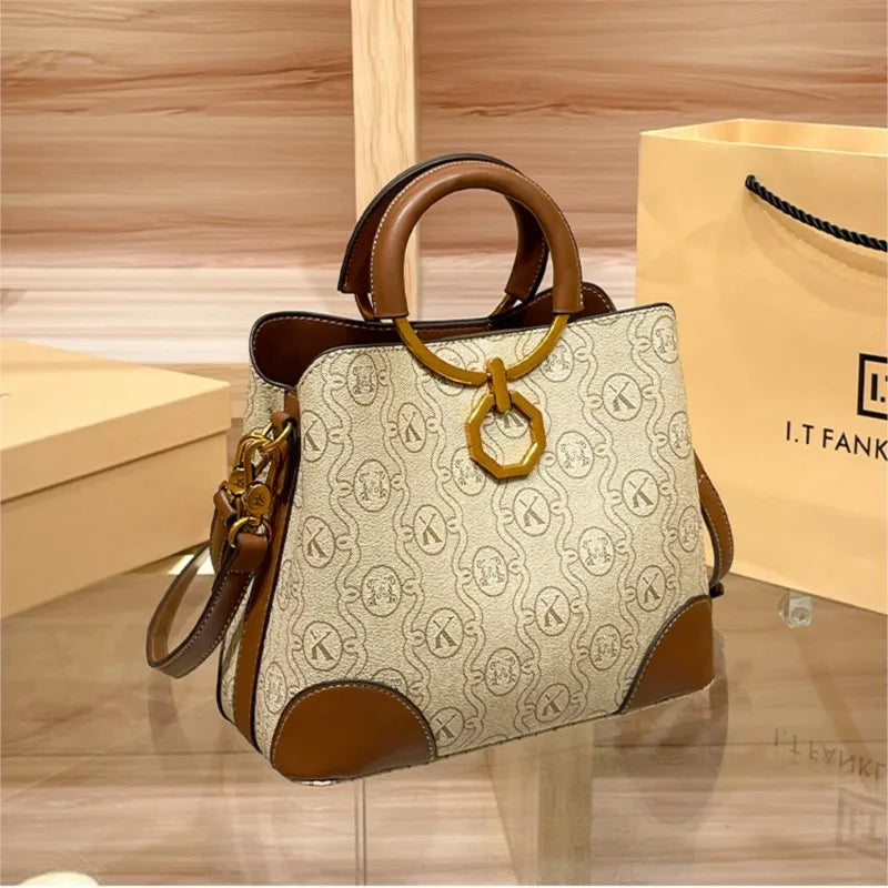 Women's handbag, genuine leather carrying bucket bag, new 2024 high-end design, fashionable single shoulder crossbody bag