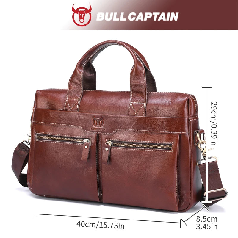 BULLCAPATIAN Men's Briefcase Genuine Leather Business Tote Bag Top Layer Cowhide Vintage Briefcase Messenger Bag Computer Bag