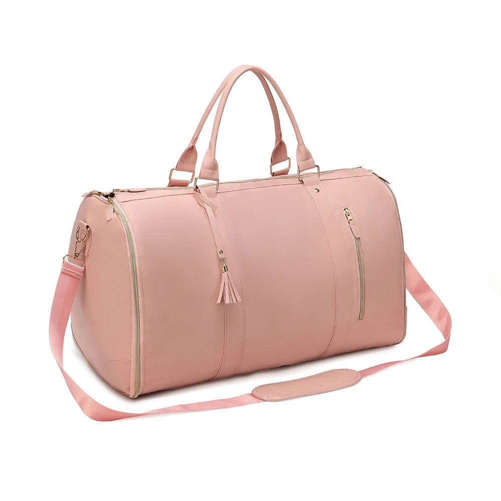 Foldable Women's Travel Convenient Carry-on Clothing Bag Large PU Leather Duffel Bag Women's Business Travel Bag