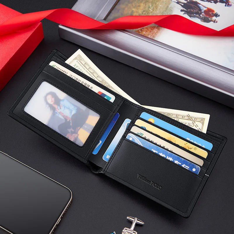 Fashionable leather wallet, men's short card holder, high-end personalized card bag