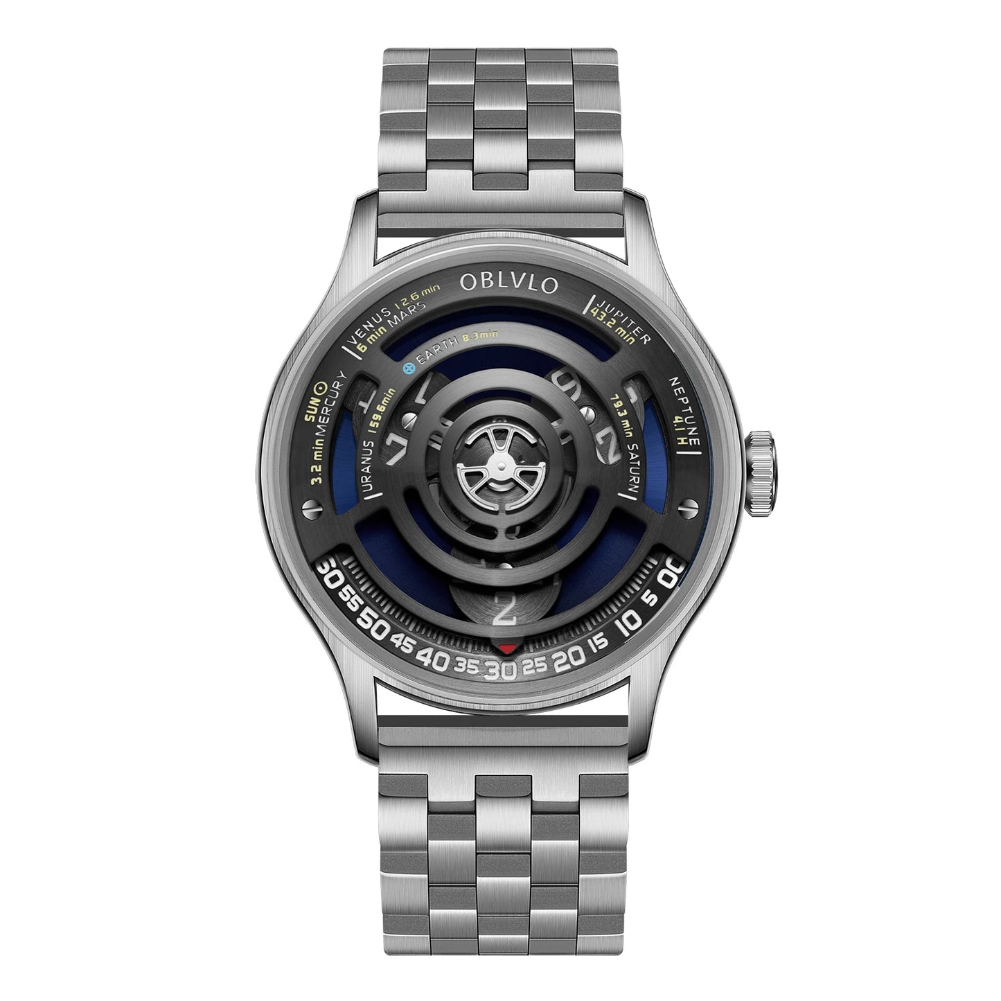 OBLVLO Designer Circular Dial Blue Nightlight Silicone Automatic Watch Unique Rotor Blue Dial Mechanical Watches BLM-SOLAR