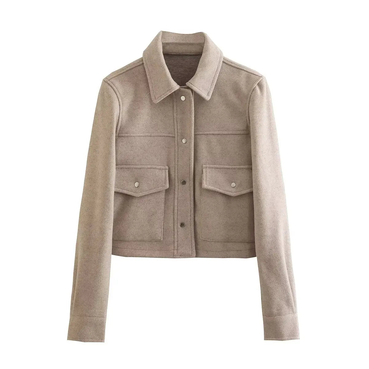 TRAFZA Women Fashion Elegant Khaki Long Sleeve Slim Cropped Coat Female Casual Loose Chic Tops With Buttons Pocket Streetwear
