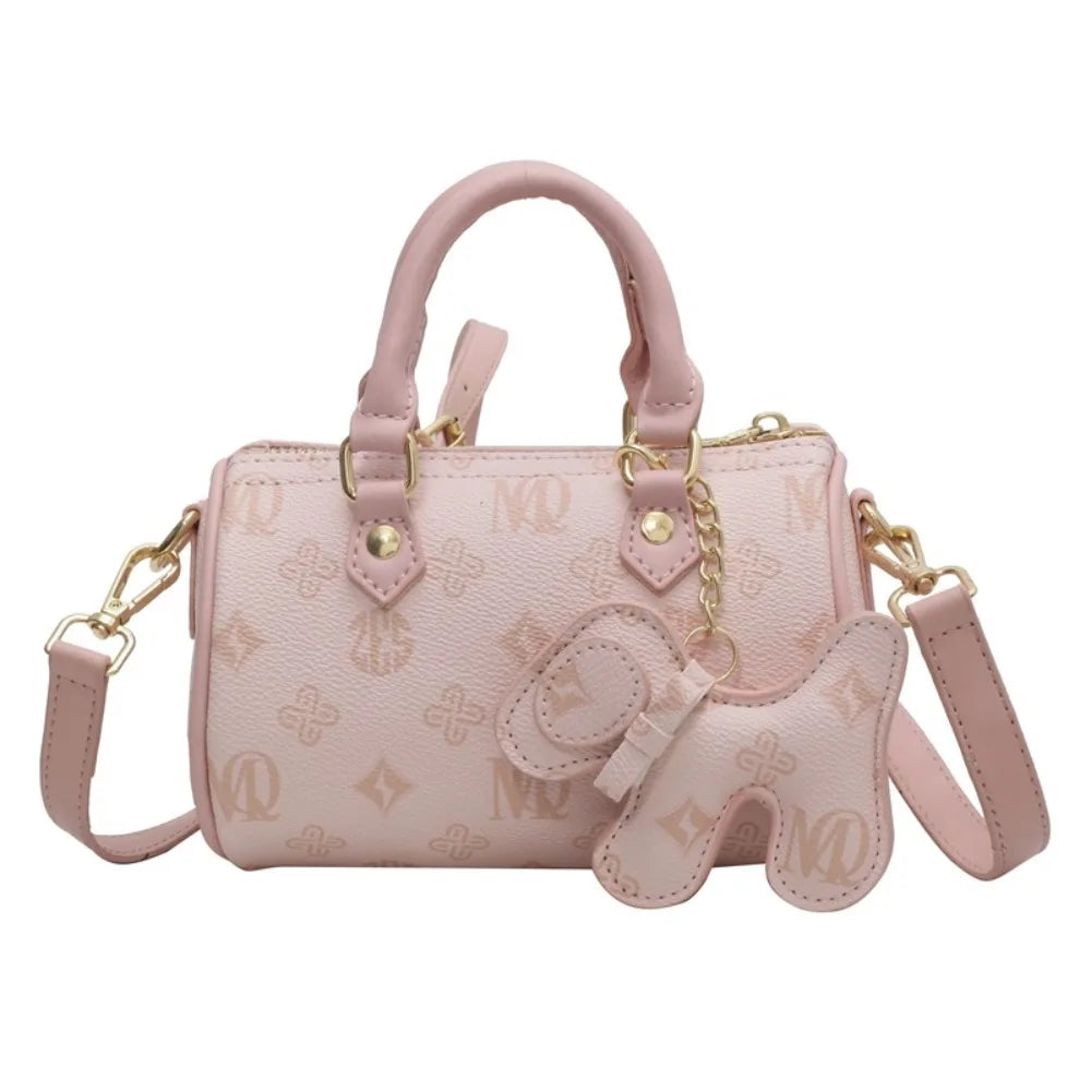 New PU Print Crossbody Bag Square Shape Solid Color Fashion Shoulder Bag with Pendnat Handbag