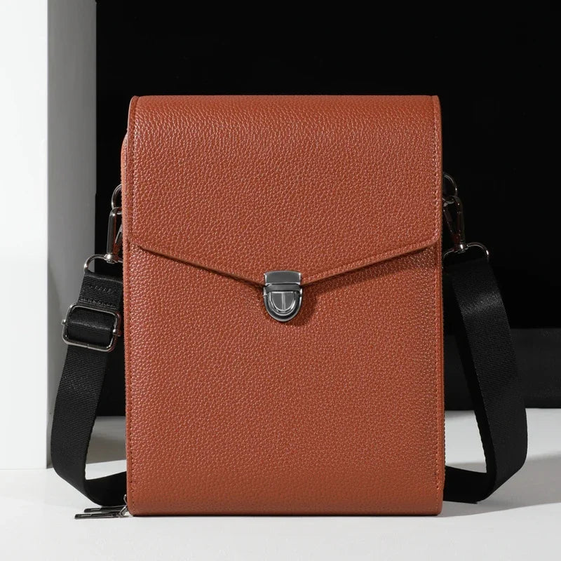 Double layered shoulder bag, neutral business cash bag, PU leather crossbody bag