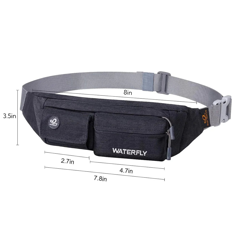 WATERFLY Fanny Pack For Women Men Small Waist Pouch Slim Belt Bag with 4 Pockets For Walking Lightweight Crossbody Chest Bag
