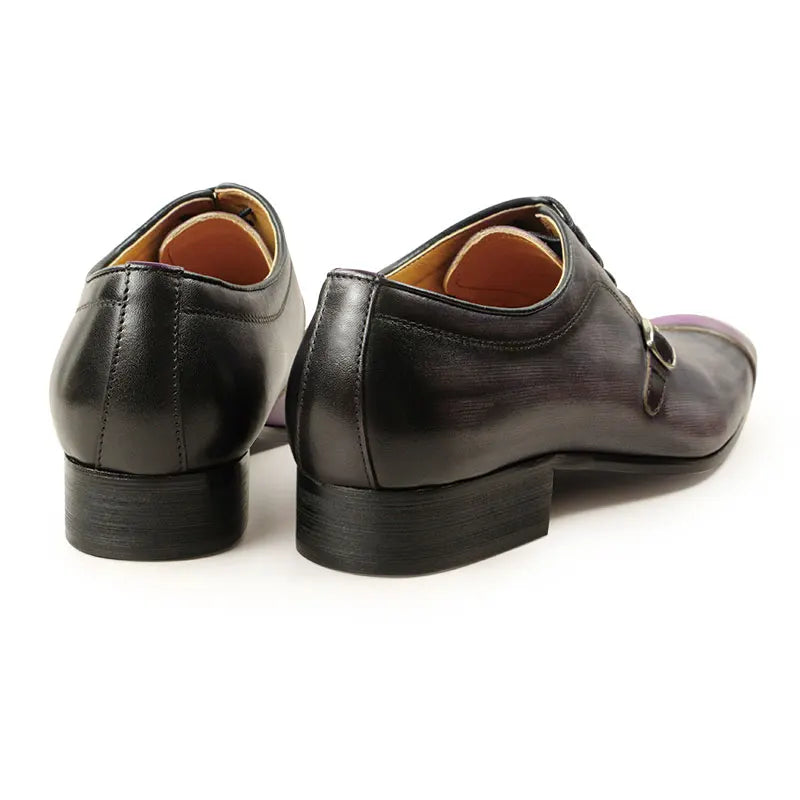 Men Leather Shoes High Quality Oxford Lace Up Side Metal Buckle Gray Purple Color Matching Handmade Business Office Formal Shoes