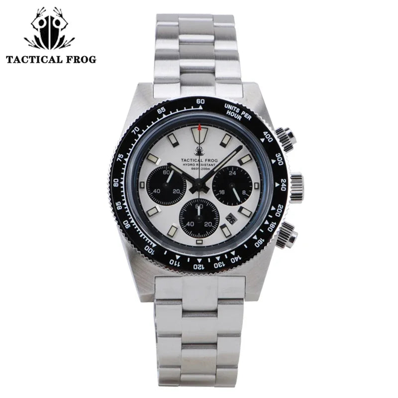 Tactical Frog Sapphire Crystal Mirror Ceramic Bezel Chronograph Watch V2 Solar VS75A Eco-Drive Quartz 20Bar Waterproof Men Watch