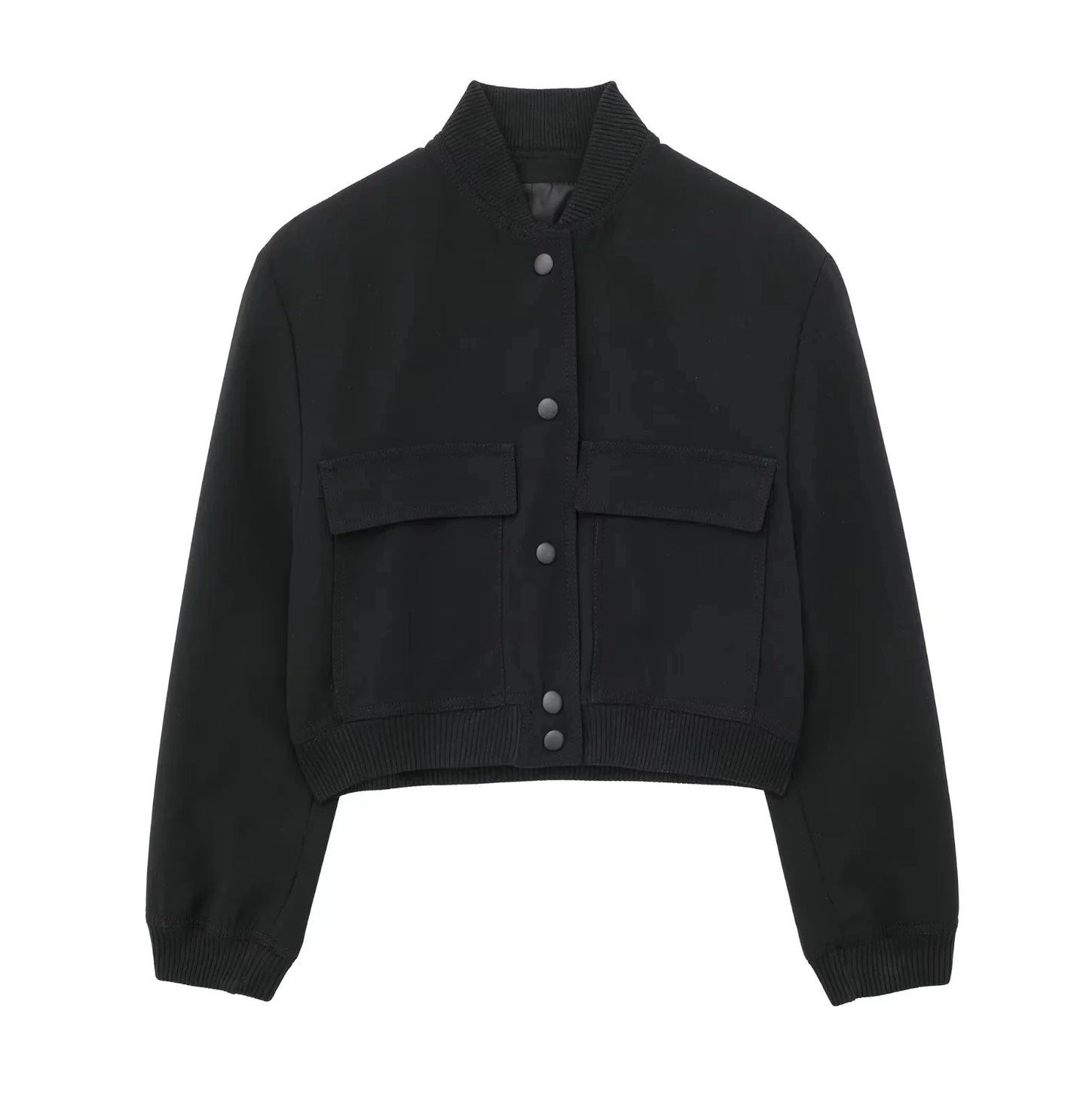 TRAFZA Women's Streetwear Elegant Solid Color Jacket Long Sleeve Button Slim Short Jacket Women's Fashion Casual Pocket Top Y2K