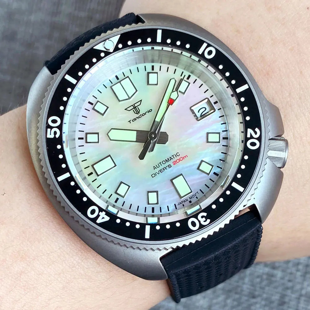 Tandorio Titanium Material Turtle Automatic Watch Men 200M Waterproof MOP Dial 120clicks Bezel Tropical Band Diver Reloj Hombre