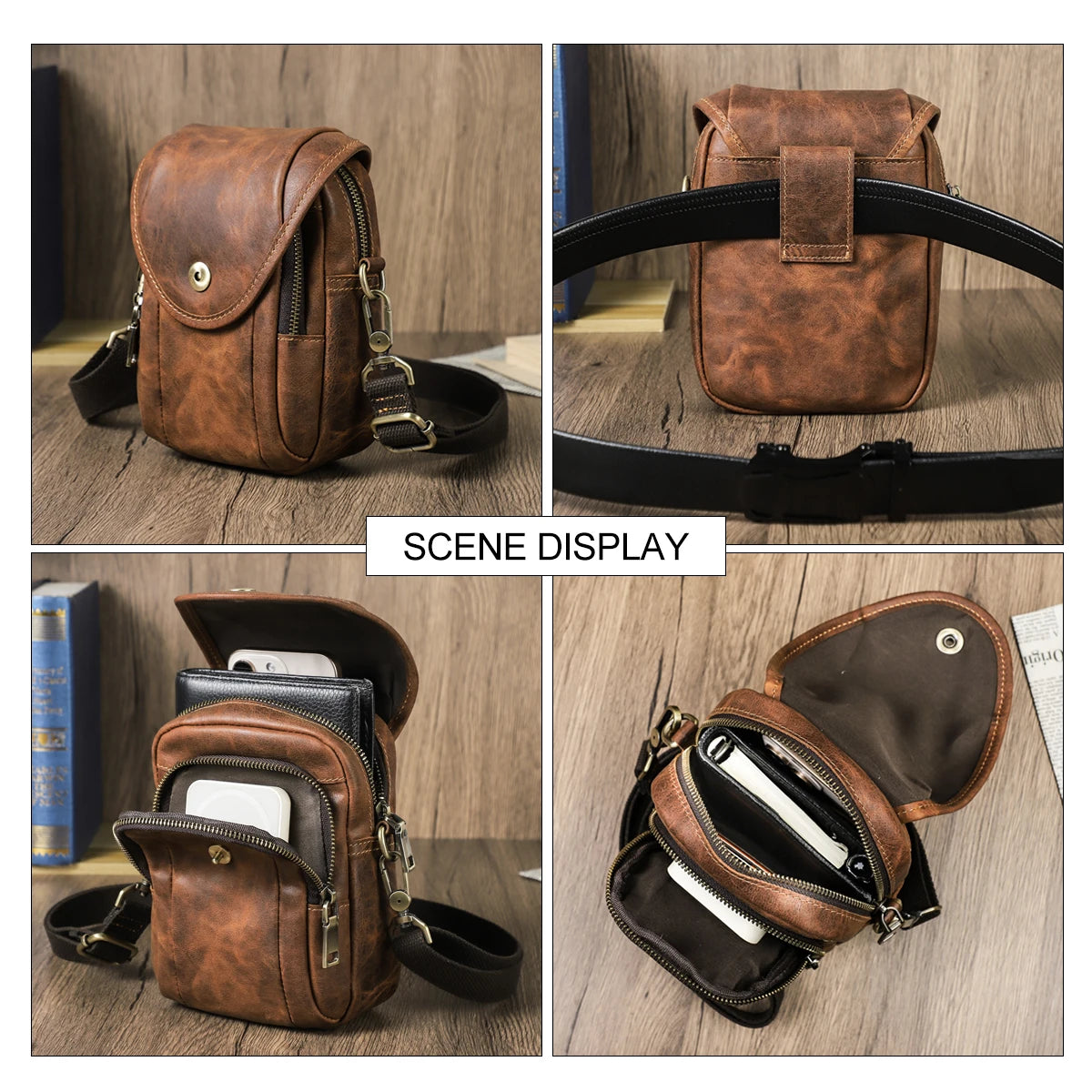 CONTACT'S Genuine Leather Sling Shoulder Bags for Men Waist Bags Belt Fanny Packs Small Messenger Phone Bag Male Travel Bum Bag