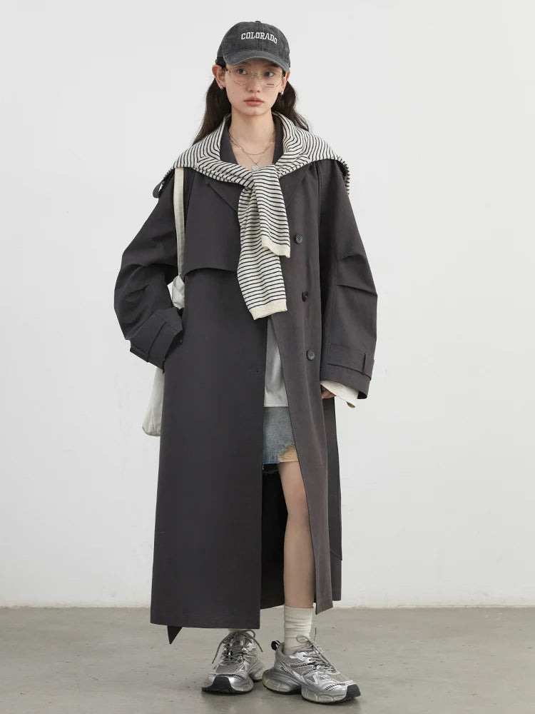 CHIC VEN Women Trench Coats Fashion Classic Loose Solid Belt Overcoat Korean Casual Female Windbreaker Spring Autumn New 2025