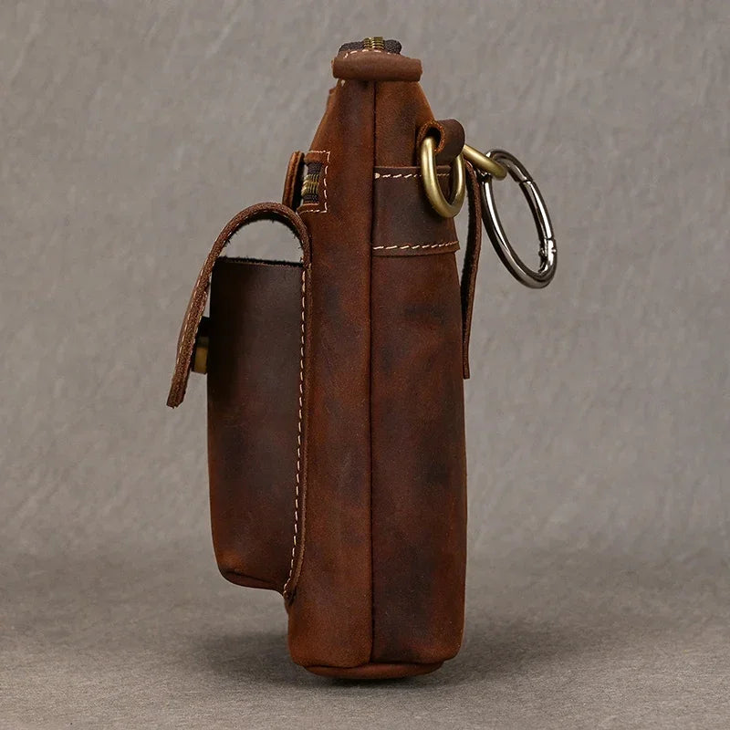 Retro Men's HiP Bum Waist Bags Clip Buckle Belt Waist Packs Zip Small Mini Fanny Pack Genuine Leather Cowhide Man Belt Pouch