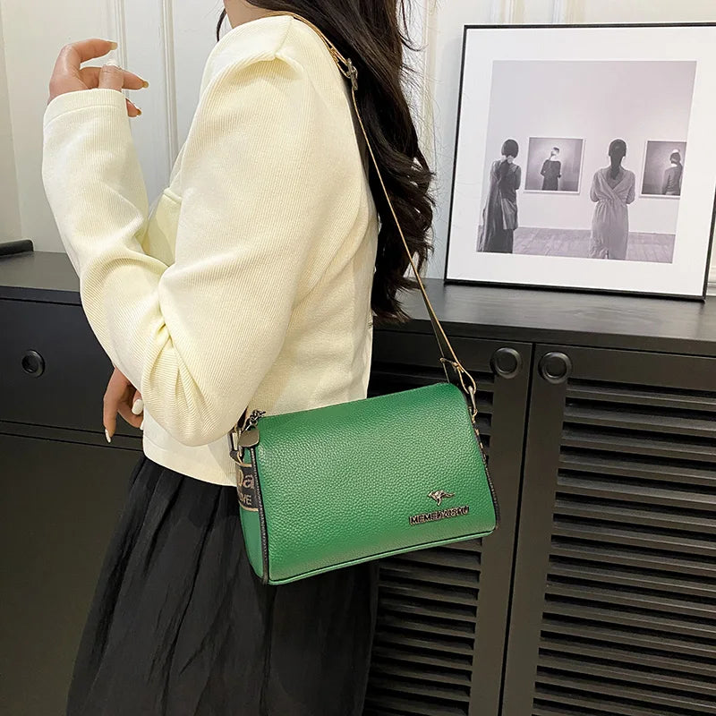 Ladies Genuine Leather Crossbody Bags Fashion Wide Strap Shoulder Messenger Bag for Women Luxury Brand Cowhide Wallets Clutch