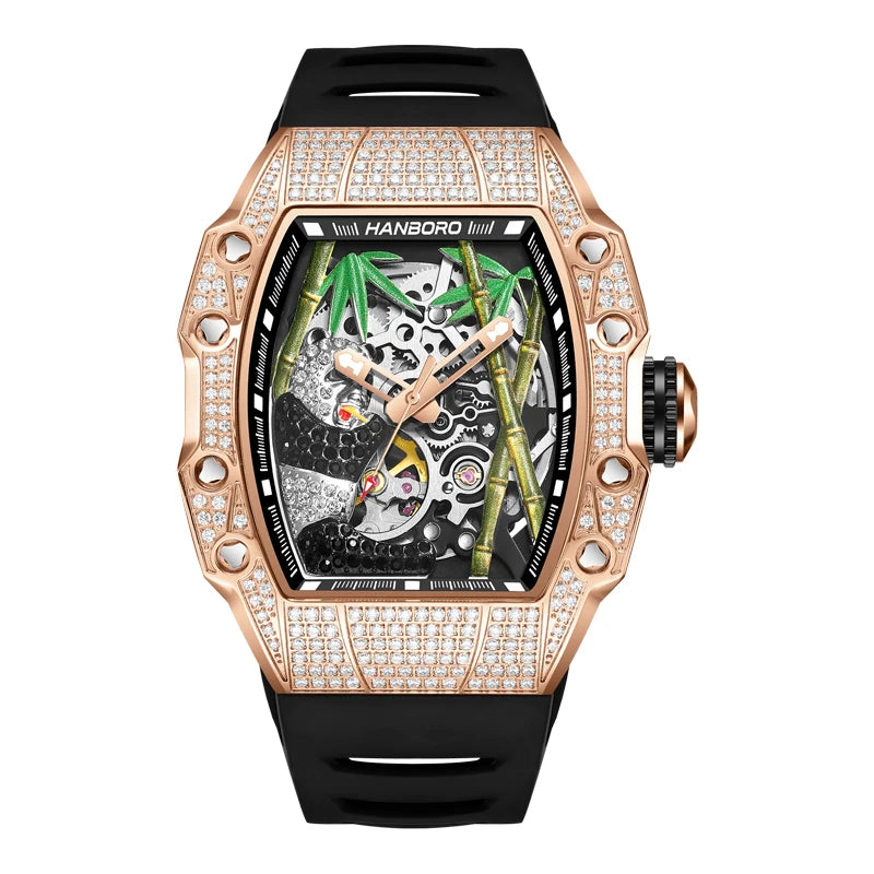 HANBORO National Treasure  Series full diamond craftsmanship fashion  skeleton balance wheel  men's automatic mechanical watch