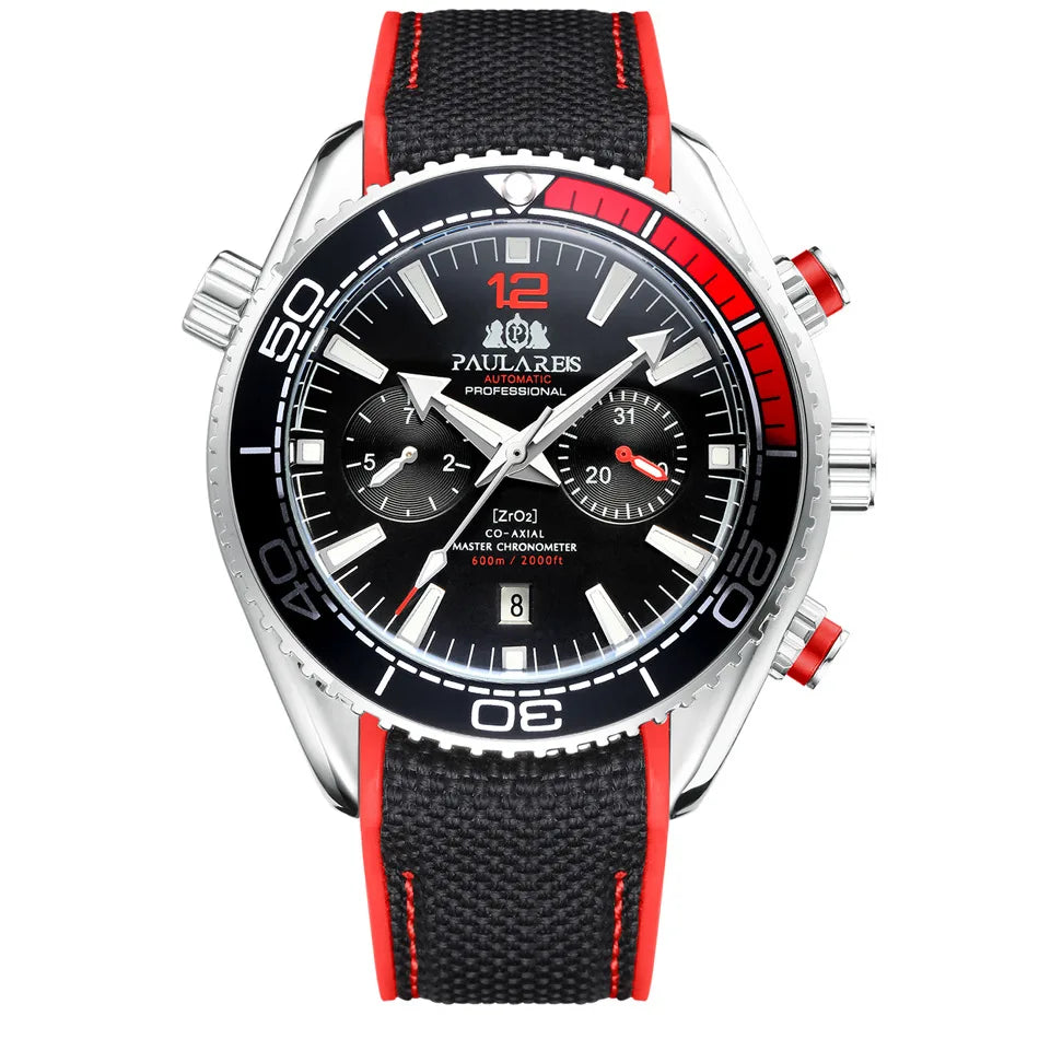 PAULAREIS P Luxury Men Automatic Self Wind Mechanical Watch for Men Rubber Strap Waterproof Luminous Date Fashion Mens Watches